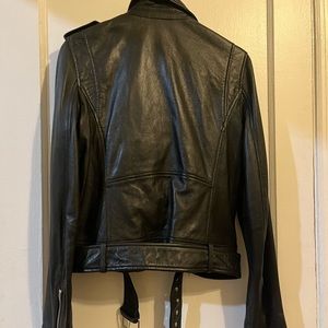 Zara 100% Leather woman Moto Belted Jacket